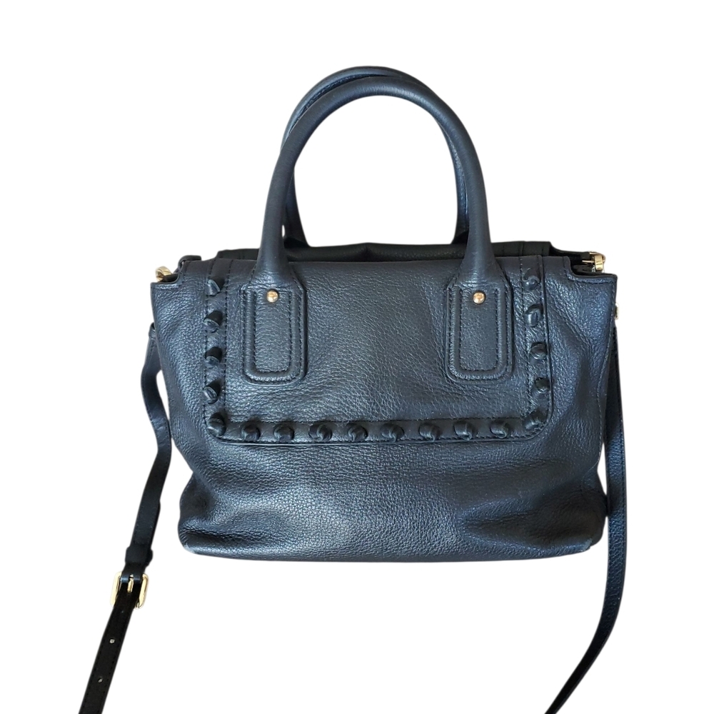 Vince Camuto Black Pebbled Leather Stud-Trim Crossbody Tote